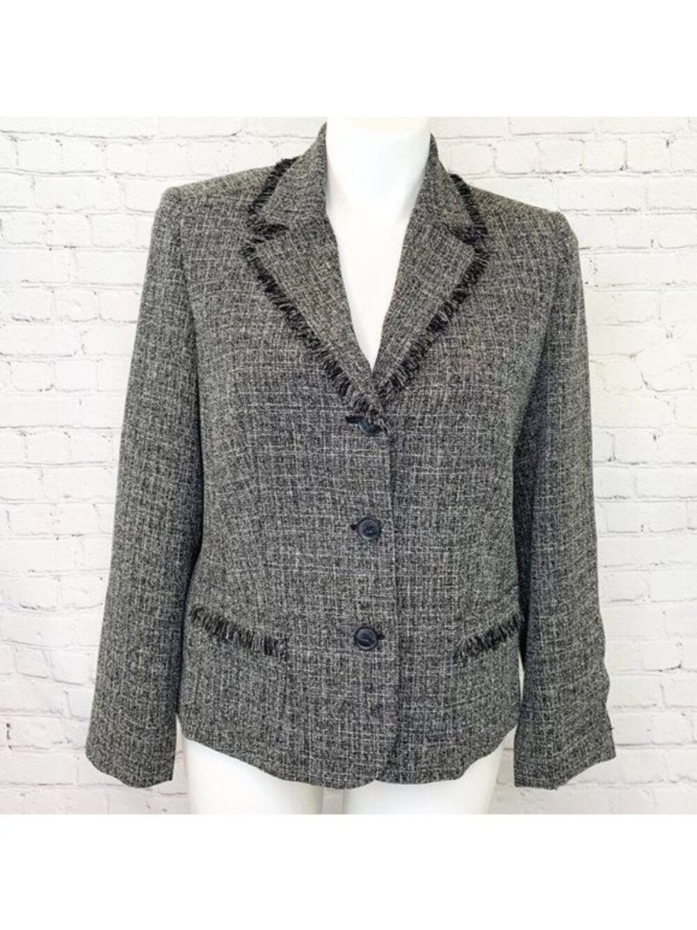 NWOT NORTON MCNAUGHTON BLACK & WHITE FRINGE TRIM BLAZER JACKET 14